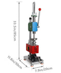 Side view of Manual Vertical Injection Molding Machine for Small Plastic Parts with Bench Vise at 33.5 inches tall