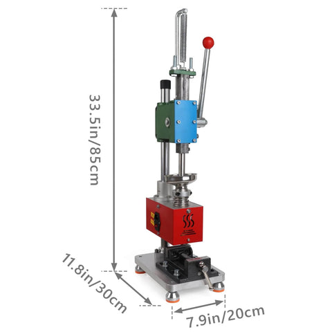 Side view of Manual Vertical Injection Molding Machine for Small Plastic Parts with Bench Vise at 33.5 inches tall