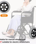 2 Pack 12 Inch Solid Plastic Spoked Wheelchair Replacement Wheels with Hard Rubber Tires installed on manual wheelchair