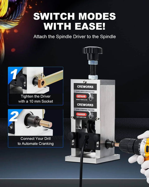 Manual Wire Stripper Machine For Scrap Wires 0.06 To 1 Inch And 1.5 To 25 Mm Range Drill Powered Cable Stripper setup steps