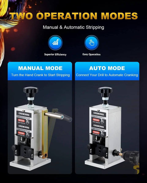 Manual Wire Stripper Machine For Scrap Wires 0.06 To 1 Inch And 1.5 To 25 Mm Range, showing manual and auto modes