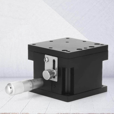Black Manual Z Linear Stage,Micrometer Fine Tuning Bearing Slide Table shown from side view against a light backdrop