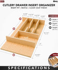 Natural Maple Right Size Utensil Insert Home Storage Kitchen Organizer 7 Compartment Drawer Accessory dimensions shown