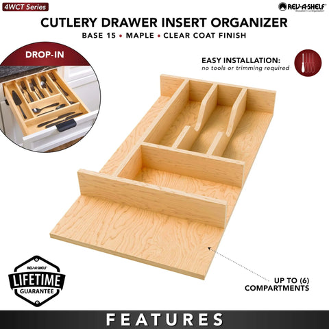 Natural Maple Right Size Utensil Insert Home Storage Kitchen Organizer 7 Compartment Drawer Accessory, 10-1/4" x 19-1/2, 4WCT-15SH-1