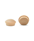 Maple Wood Hole Plugs Half Inch Pack of 100 Mushroom Top Screw Hole Plugs For Furniture Finishing, side and top view of plugs.