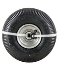 Top view of Marathon 02310 pneumatic air filled hand truck tire 4.10/3.50-4 inch with 2.25" offset hub and 5/8" bearings