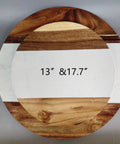 Large Marble And Acacia Wood Lazy Susan Turntable Rotating Serving Tray, 17.7 inch diameter, ideal for dining table centerpiece.
