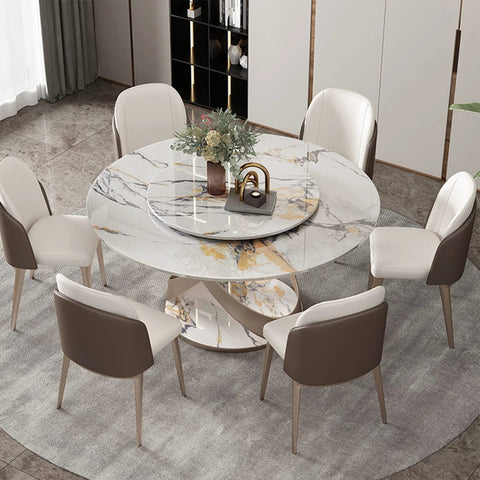 Dining table with heavy duty aluminum turntable bearings swivel plate, 10 inch diameter, featuring polished ball bearings for rotation.