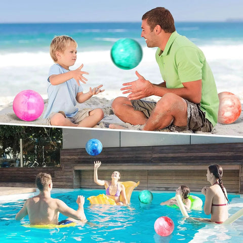 Playing with 2PCS Inflatable Playground Balls, 8.7 Inch Marbleized Bouncy Balls Rubber Kickballs Giant Dodgeballs at beach and pool