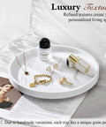 Image of 360 Degree Turntable Lazy Susan for Tabletop and Cabinet Organization Marble Round Tray with cosmetics and jewelry.