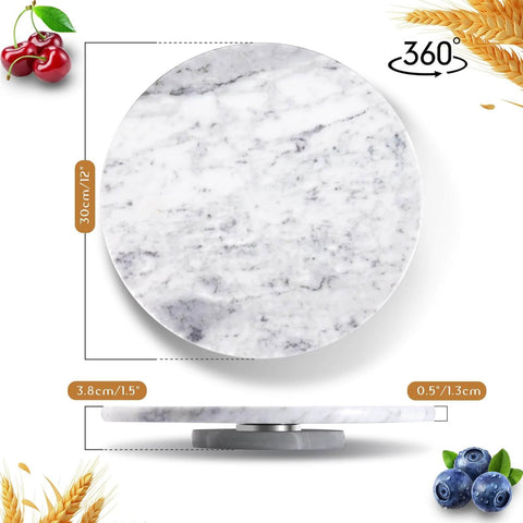 12 inch marble lazy susan turntable made from natural marble, rotating tray with smooth surface for kitchen and tabletop use.