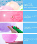 3 otters 6PCS Playground Balls, 8.5 Inches Beach Ball for Kids, PVC material, showcased with air pump, inflating close-up view.