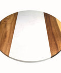 13 Inch Marble And Acacia Wood Lazy Susan Rotating Serving Tray With Natural Marble Top And Wooden Frame