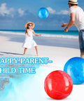 Child and adult playing on beach with 2 Pcs 8.5 Inch Large Marbleized Bouncy Balls Colorful Inflatable Balls for Adults Pet Party Supplies Beach Playground PVC