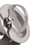 Close-up view of marine-grade 316 stainless steel boat cam latch with red dot indicator