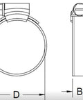 Marine Grade 316 Stainless Steel Hose Clamps With 12.7 Mm Band For Marine Applications Choose Size And Pack Quantity SAE 28 Clamp With 33-57 Mm Range 1 1/4 To 2 1/4 Inches Pack Of 5 front and side view illustration