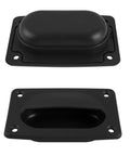 Front view of black ABS marine deck latch set with raised domed top and mounting base, two-piece boat floor fastener
