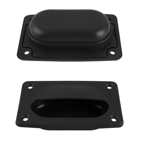 Front view of black ABS marine deck latch set with raised domed top and mounting base, two-piece boat floor fastener
