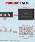 Technical dimensions of 500A Marine Battery Bus Bar with four M8 stud posts and two M10 stud posts in black and red for car, boat, solar.