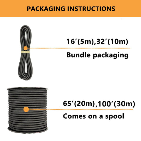 Image showing packaging options: 1/4 Inch By 32 Foot Marine Grade Bungee Cord in bundle and spool options, ideal for various outdoor uses.