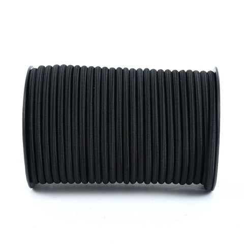 Heavy Duty Marine Grade Bungee Cords Roll 1/4 Inch By 100 Feet shown on a spool for outdoor use, ideal for kayaks and camping.