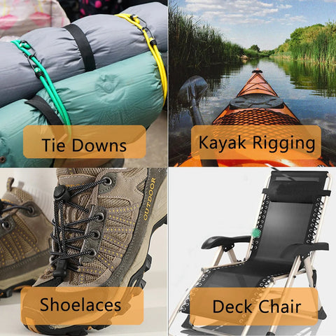 1/4 Inch By 32 Foot Marine Grade Bungee Cord Elastic Shock Cord used for kayaks, camping tie downs, shoelaces, and deck chairs.