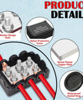 500A Marine Battery Bus Bar Heavy Duty Power Distribution Block with M8 and M10 Studs, washer design nuts, nylon cover details