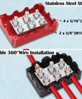 500A Marine Battery Bus Bar Heavy Duty Power Distribution Block Waterproof Automotive Bus Bar With Four M8 Stud Posts And Two M10 Stud Posts For Car Boat And Solar Wiring Black Red