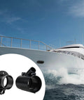 Outboard Rigging Hose Flange Union With Port Black Boat Cable Entry Sleeve And Rigging Tube For Marine Wiring Durable Weatherproof PP Material Easy Install Accessory For Yachts And Boats shown with yacht background.
