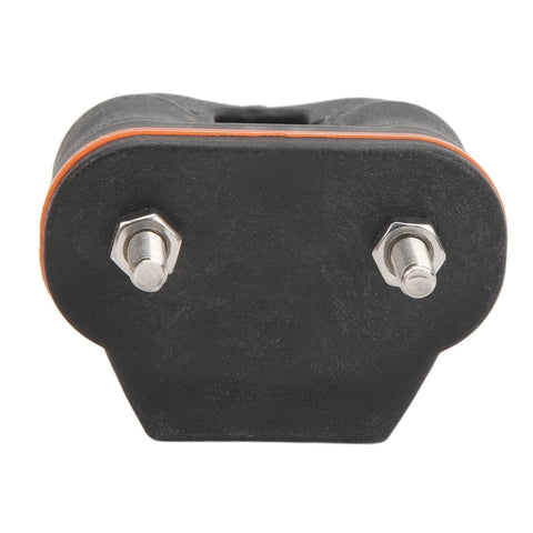 Front view of Tbest cam cleat rope cleat in black nylon with orange edge and two bolts.