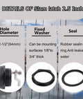 Details of a durable marine cam latch with flush mount fits 2.5 inch hole, featuring washer and seal components for boats.