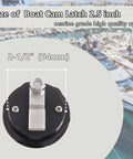 Top view of durable marine cam latch with flush mount fits 2.5 inch hole, crafted from tough nylon and stainless steel cam bars.