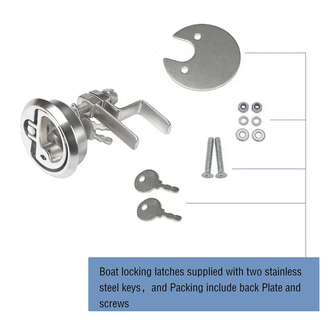 Two Piece marine cam latch set in 316 stainless steel with two keys and straight plus offset arms for secure boat hatch closures