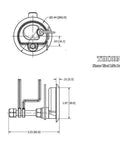 Technical drawing of two piece marine cam latch set in 316 stainless steel with dimensions, viewed from top and side.