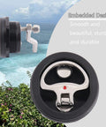 Durable marine cam latch with flush mount fits 2.5 inch hole, nylon with stainless steel cam bars and O handle, side view