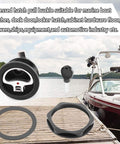 Durable marine cam latch with nylon body and 316 stainless steel cam bars for 2.5 inch hole cutouts on dock next to boat.
