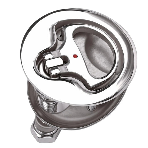 Hamwesh boat cam latch, marine-grade 316 stainless steel with red indicator and mounting screws, front view