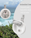 Marine Grade White Nylon Boat Cam Latch With O Handle Flush Mount Fits Two And A Half Inch Hole Non Locking Latch in scenic setting.