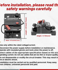 Dimensions of Beefy 150 Amp Marine Circuit Breaker Fuse Holder With Manual Reset Waterproof 12V To 48V DC, front and side view