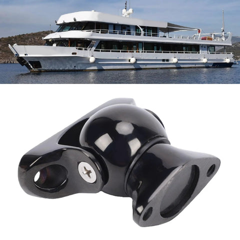 Door stopper magnet, marine-grade stainless steel, black finish; yacht in background.
