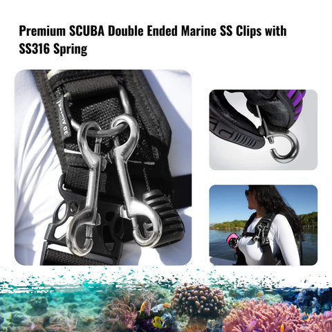Marine Grade 4 Inch Double Ended Clips Bolt Snaps With SS316 Spring Stainless Steel for diving gear attachment
