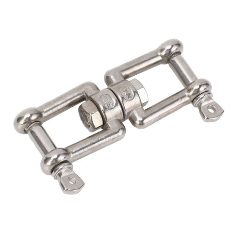 Stainless steel double-ended swivel shackle with locking bolt, 10mm marine ring connector