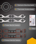 5.7L Engine Head Gasket Set With RTV Silicone Gasket Maker for Mercruiser GM Marine V8 Motors displayed with components.