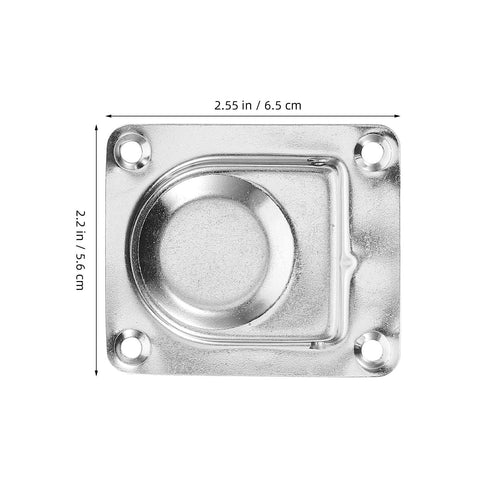 Front view of stainless steel flush pull ring handle plate, 65×56 mm, four corner mounting holes