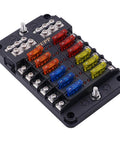 Marine Fuse Block Panel With LED Warning Indicator And Damp Proof Cover, 12 Circuits With Negative Bus And Screw Terminals