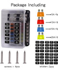 Marine Fuse Block Panel With LED Warning Indicator And Damp Proof Cover, 12 Circuits With Negative Bus And Screw Terminals, DC 12-24V