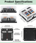 6 Way Marine Fuse Block Waterproof 12V And 24V Fuse Block With LED Indicator, showing dimensions and mounting details.