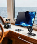 4 Inch Tough Track Kayak Mount Base With 1.5 Inch Ball T Bolt Track Rail on boat with GPS tablet installed, sea view