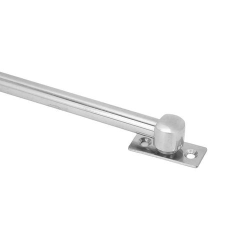 Side view of marine-grade 304 stainless steel telescoping window/door adjuster with mounting plate