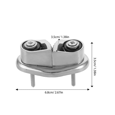 Front view of Beavorty stainless steel cam cleat with swivel hinge and leading ring for deck hardware